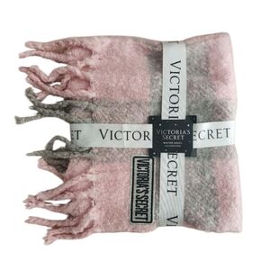 Victoria's Secret Pink & Gray Plush Fringe Scarf